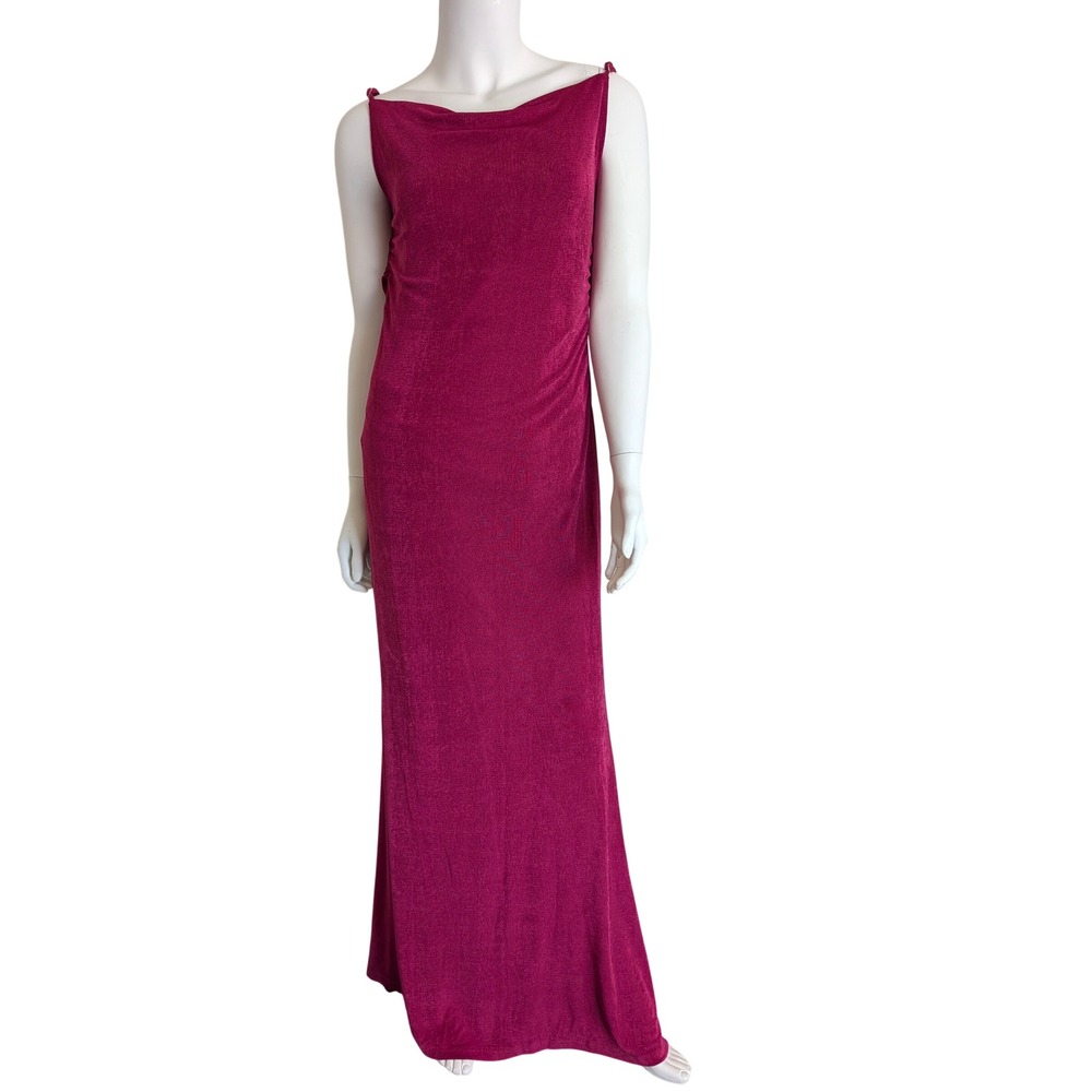 Y2K Metallic Open Cowl Back Maxi Dress Large Bias Lace Evening Prom Fairy Glam
